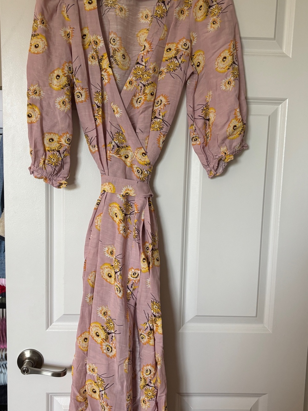 Madewell Pink Floral Midi Wrap Dress